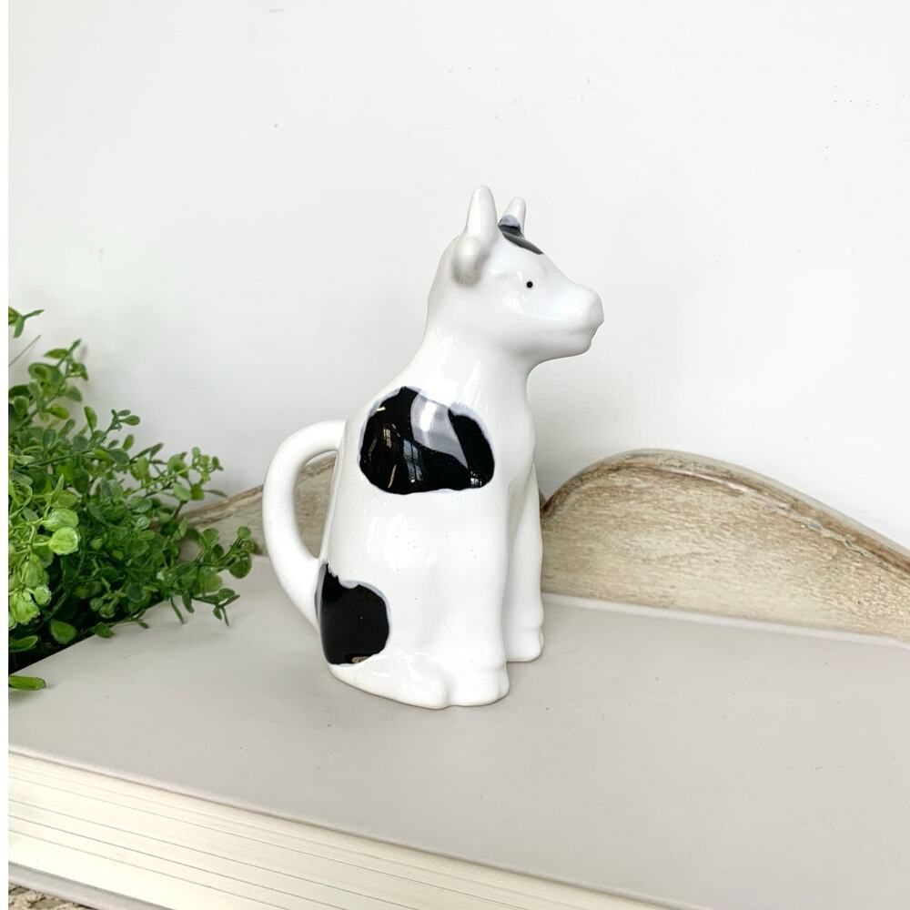 Vintage Cow Creamer Pitcher Vase Made in Portugal Black White Ceramic Farmhouse